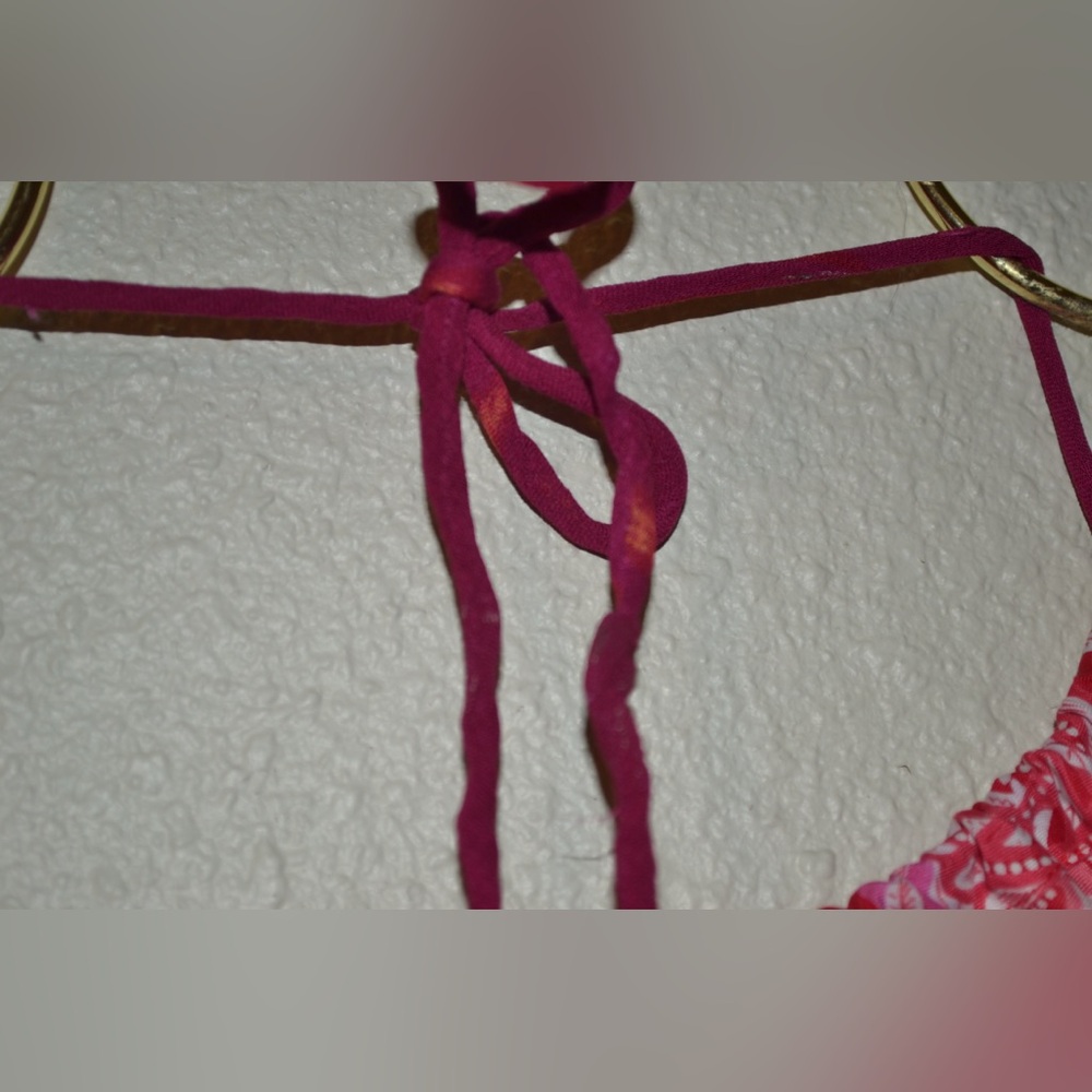 Guess Halter Open Back Tied Red Pattern Crop Top - image 6